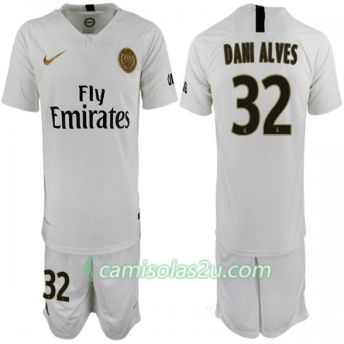Camisolas de Futebol Paris Saint Germain Dani Alves 32 Criança Equipamento Alternativa 2018/19 Manga Curta Camisolas de Futebol Paris Saint Germain Dani Alves 32 Criança Equipamento Alternativa 2018/19 Manga Curta